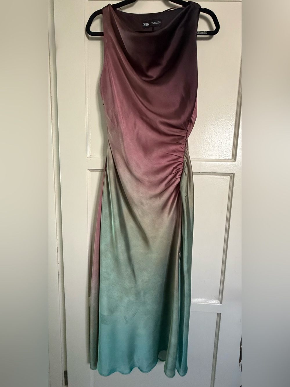 Zara Ombré Satin Ruched Midi Dress | NWT | Large - Picture 3 of 11